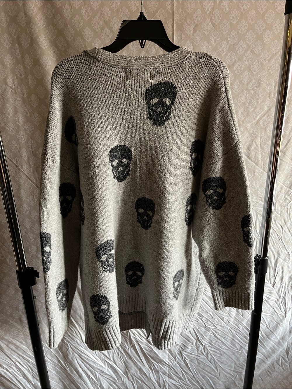 No Boundaries Light Gray Cardigan with Black Skull Pattern - Picture 5 of 7